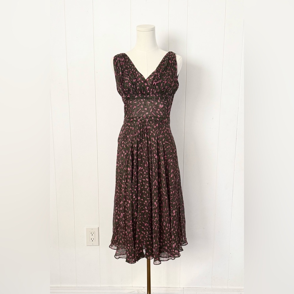 Bryan Bradley Pink Green Leopard Print 100% Silk Dress Animal Y2K Casual